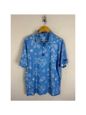 Bad Birdie Mens XL Blue Tropical Toucan Parrot Golf Polo Shirt Short Sleeve